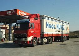 Imagen del camión desde el que ha caído la mujer./C. VALDERRAMA