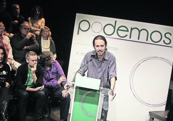 Pablo Iglesias, cabeza de lista de Podemos, durante un acto de su formación. 