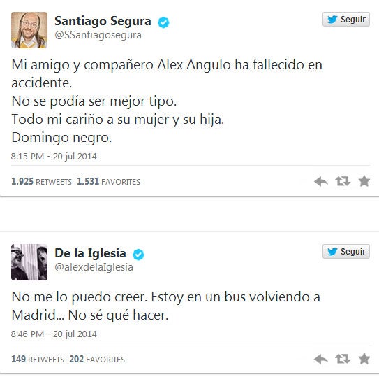 El mundo del cine despide a Álex Angulo en Twitter