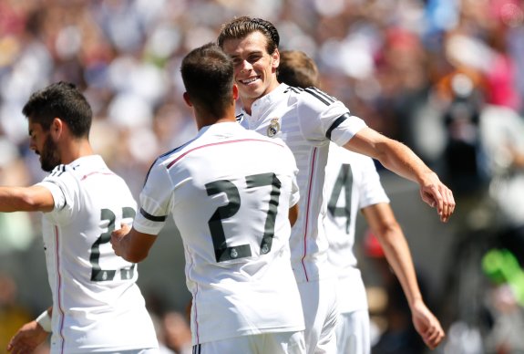 Gareth Bale festeja su  gol al Inter de Milán. 