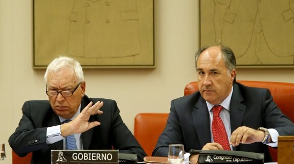 José Manuel García-Margallo, durante su comparecencia de ayer ante la Comisión de Asuntos Exteriores del Congreso. 