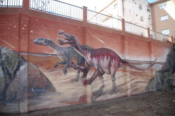 Dinosaurios en el muro de las Hacillas de Igea