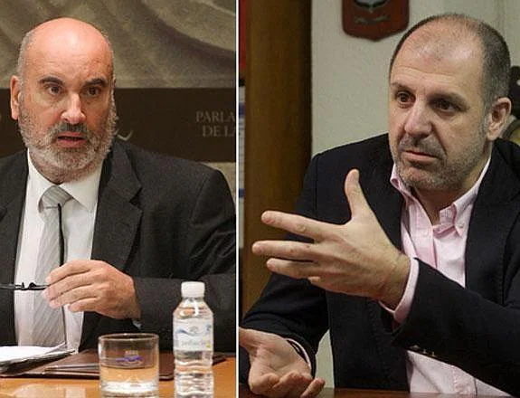 El Fiscal Superior de La Rioja, Enrique Stern (i), y el presidente de PR+, Miguel González de Legarra (d).