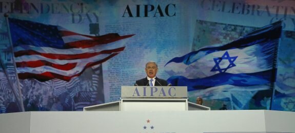 Netanyahu, ayer durante su discurso en el Centro de Convenciones de Washington. ::  Mark Wilson / AFP