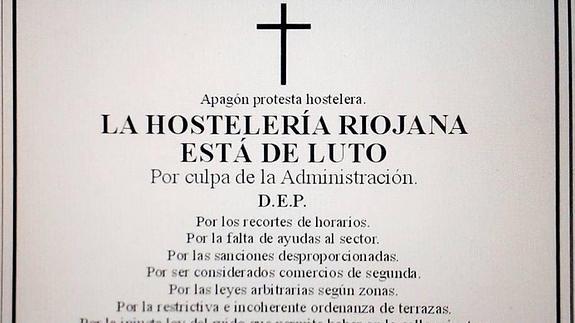 Esquela elaborada por la asociación de hosteleros. 