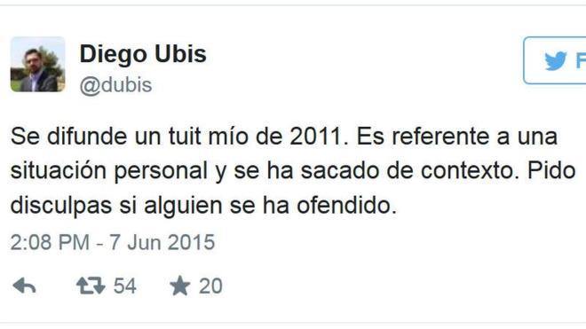 Ubis se disculpa por unos tuits del 2011 en los que criticaba a los desempleados