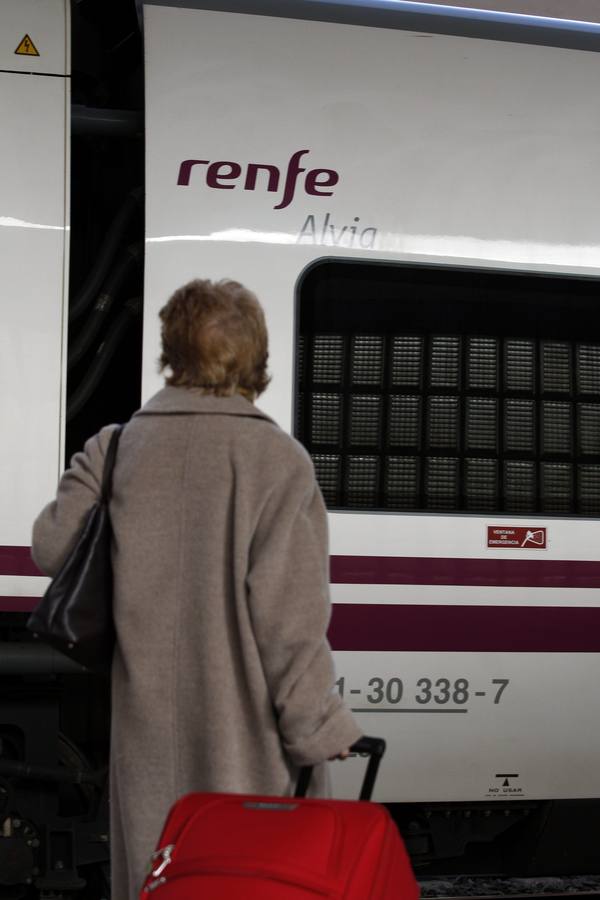 Una señora se dispone a embarcar en el tren. 