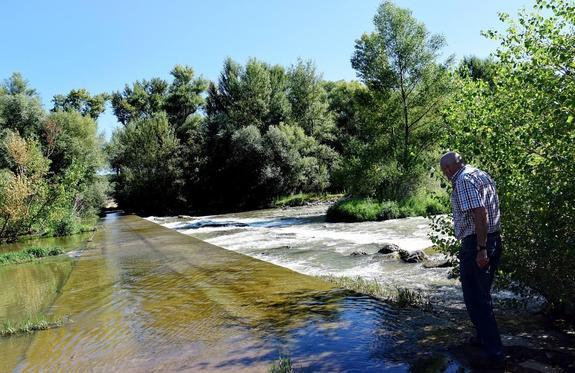 El concejal de Medio Ambiente, Jesús Ruiz Tutor, cruzando el Ebro para acceder a la isla que forma el río dentro del Soto de los Americanos. 