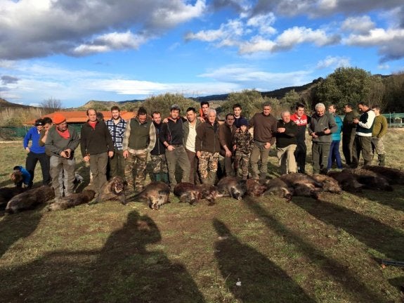 A la izquierda, un venado en el entorno de los montes San Millán de la Cogolla. A la derecha, batida reciente de jabalí en la zona media del Najerilla. :: Díaz Uriel/Eleder