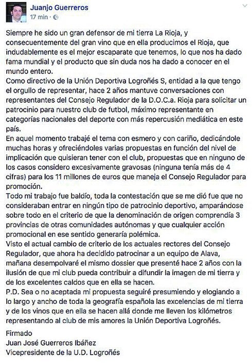 La carta de la UDL a la Denominación