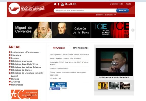  La web. Imagen de la portada de la Biblioteca Virtual Miguel de Cervantes. :: lr