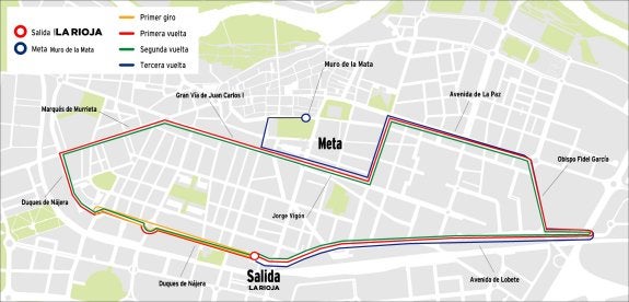 Plano del circuito la Media Maratón de La Rioja y que es similar al de la carrera sobre patines.