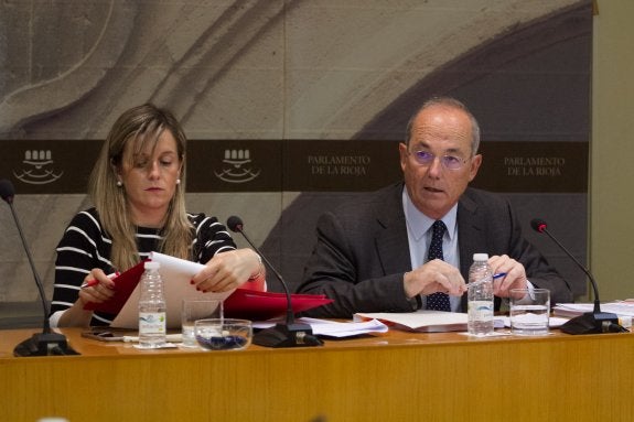 Albajar, junto a la presidenta de la comisión parlamentaria, durante su comparecencia. :: díaz uriel
