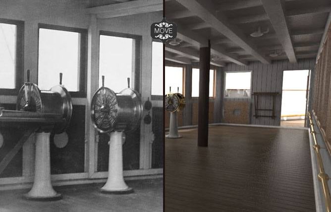Sala de máquinas del Titanic original y de la réplica. 