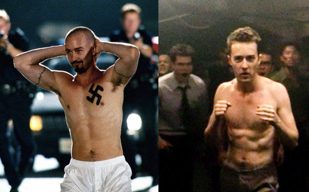 Edward Norton en American History X (1998) tras aumentar de peso. 