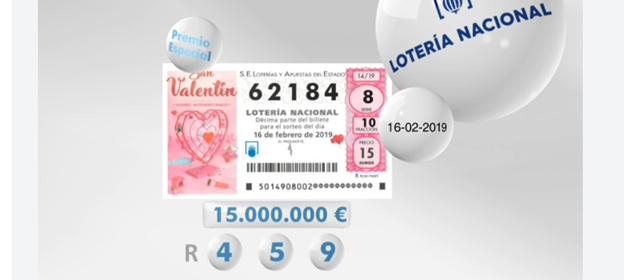 Primer premio de la Lotería Nacional del sábado. Sorteo especial de San Valentín.