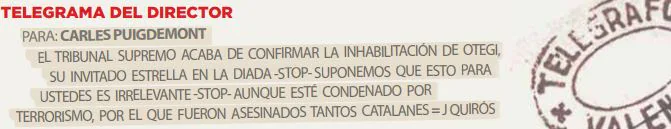 Telegrama para Carles Puigdemont