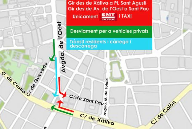 El Ayuntamiento de Valencia restringe el acceso de tráfico privado a la plaza de San Agustín