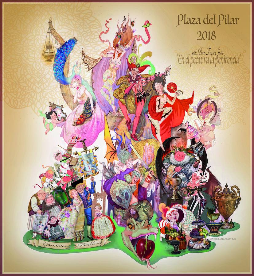Falla Plaça del Pilar. Lema: 'En el pecat va la penitència'. Artista: Francisco Torres Josa.