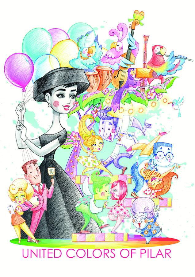Falla Plaça del Pilar. Sección Infantil: Primera. Lema: 'UNITED COLORS OF PILAR'