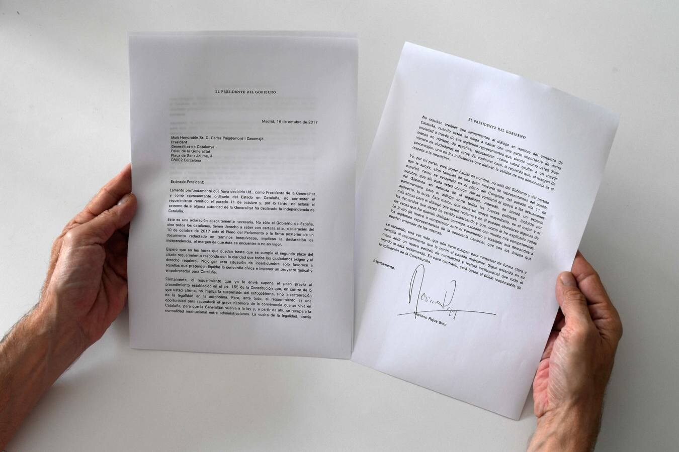 16 de octubre. El Ejecutivo autonómico de Cataluña no aclara si declaró la independencia. Copia de la carta enviada por Carles Puigdemont, presidente de la Generalitat de Cataluña, al presidente Mariano Rajoy y en respuesta al requerimiento de este, sobre si proclamó o no la independencia.