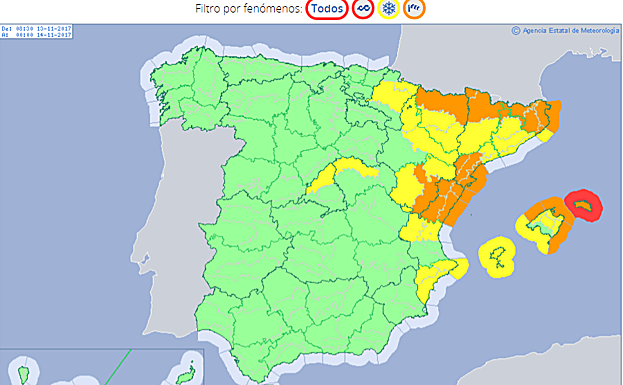 Alerta naranja por fuertes vientos en Castellón y amarilla en Valencia y Alicante