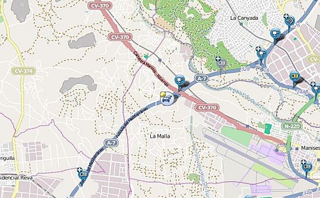 Un accidente en la A-7 en Paterna provoca retenciones en sentido Alicante