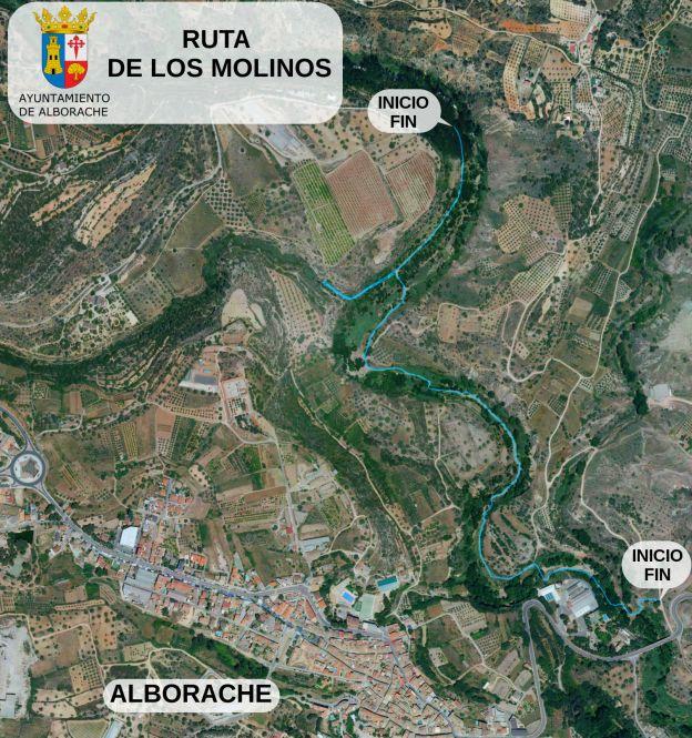 Ruta de los Molinos sobre el mapa.