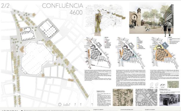 Imagen principal - Los tres proyectos elegidos para reformar la plaza de Brujas ya se pueden ver en la Lonja