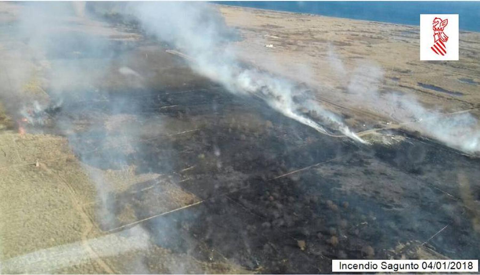 Fotos del incendio en la Marjal dels Moros en Sagunto