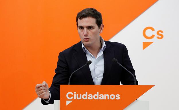 El presidente de Ciudadanos, Albert Rivera, durante la rueda de prensa posterior a la reunión del Comité Ejecutivo. 