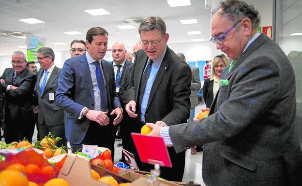 El presidente de la Generalitat Valenciana durante su visita a la filial hortofrutícola de Carrefour.