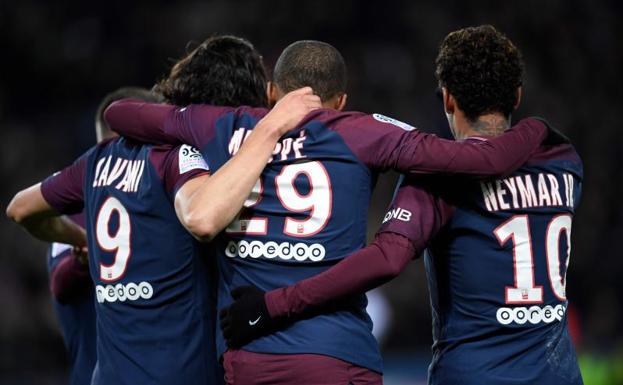 Cavani, Mbappé y Neymar, el poderoso tridente del PSG. 