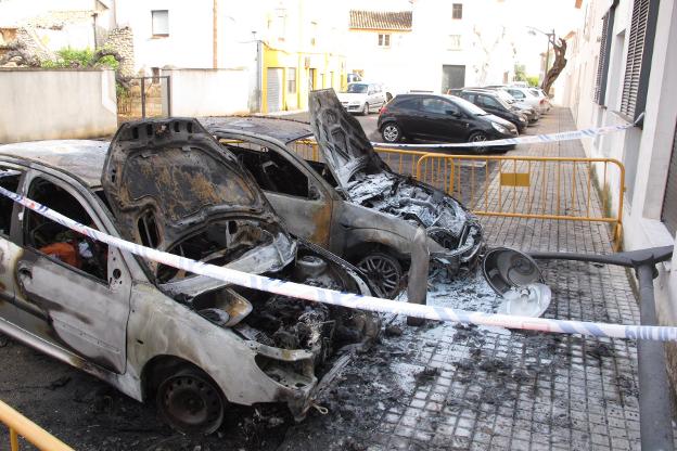 Los dos coches que han quedado calcinados en Pamis. 