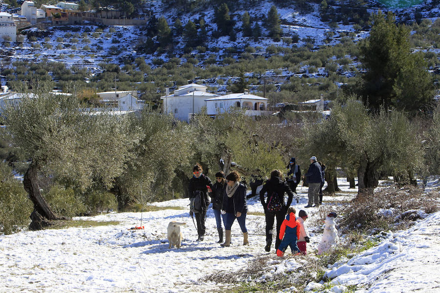 Muchos valencianos han aprovechado el fin de semana para acercarse a disfrutar de la nieve caída en los últimos días. Las zonas más visitadas están siendo los municipios de Agrés, Alcoy o Muro, en la provincia de Alicante, así como Morella y la comarca de Els Ports. Las temperaturas y el volumen de precipitaciones limita el disfrute a modestas batallas de bolas de nieve y la construcción de algunos muñecos, en los que más de uno ha aprovechado sus propias bufandas y gorros para decorarlos, debido a la clima primaveral que reinó durante la mañana del sábado.