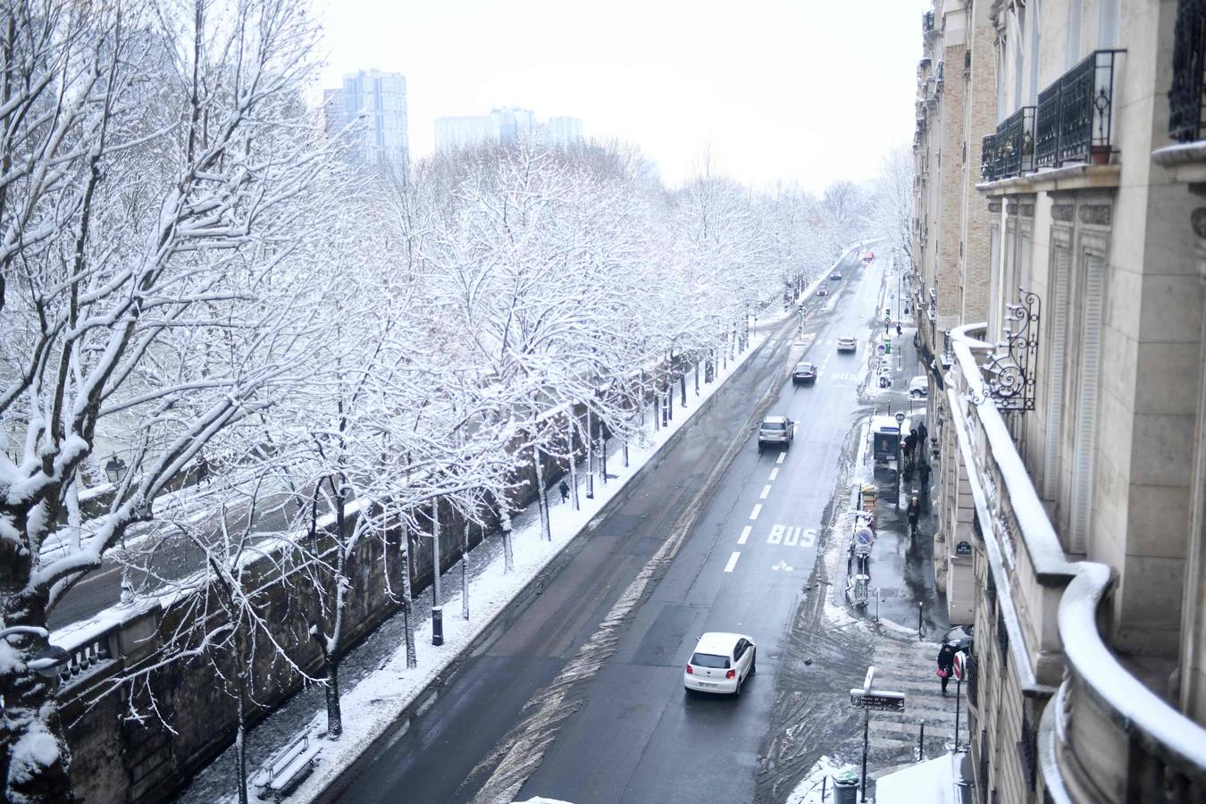 La capital francesa muestra estos días su imagen más invernal. Lugares emblemáticos como la Torre Eiffel, la Basílica del Sagrado Corazón, Versalles o los Campos Elíseos se han visto cubiertos por un temporal de nieve sin precedentes.