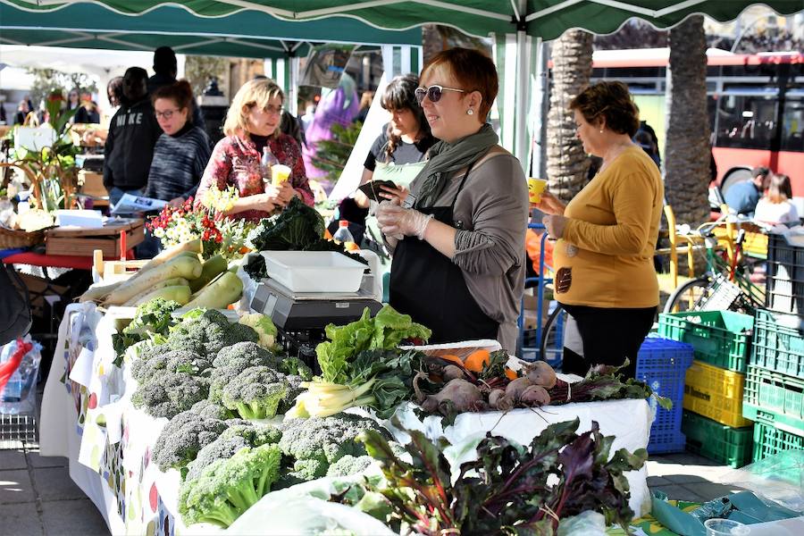 La plaza del Ayuntamiento de Valencia ha acogido este domingo la tercera edición del mercado de proximidad 'De l'Horta a la Plaça', en el que 55 productores y diez puestos de distribución han compartido el céntrico enclave de la ciudad con talleres, charlas y música. La propuesta de fomento de la producción agrícola de proximidad organizada por la Concejalía de Agricultura y Pueblos de Valencia arrancó a las 10 de la mañana con actividades divulgativas, culturales y lúdicas.