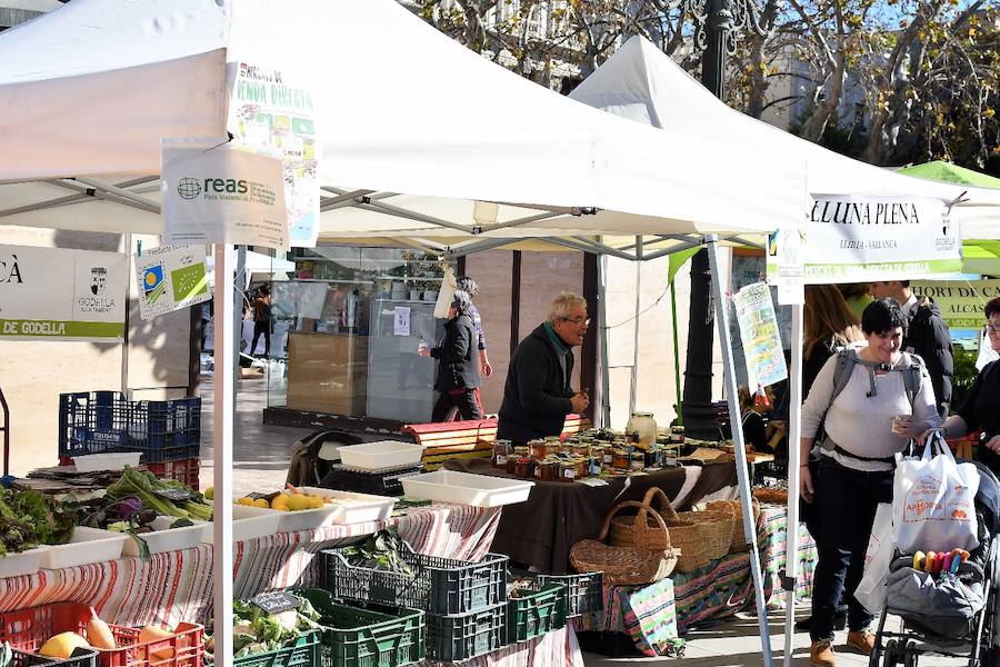 La plaza del Ayuntamiento de Valencia ha acogido este domingo la tercera edición del mercado de proximidad 'De l'Horta a la Plaça', en el que 55 productores y diez puestos de distribución han compartido el céntrico enclave de la ciudad con talleres, charlas y música. La propuesta de fomento de la producción agrícola de proximidad organizada por la Concejalía de Agricultura y Pueblos de Valencia arrancó a las 10 de la mañana con actividades divulgativas, culturales y lúdicas.