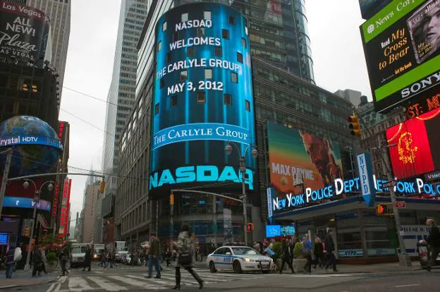 Un rótulo del Nasdaq en Times Square, en Nueva York. 