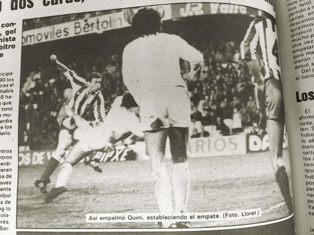 Página de LAS PROVINCIAS del 19 de enero de 1986 que reflejaba el gol de Quini con el Sporting en Mestalla, en un partido que acabó con empate a un gol. 