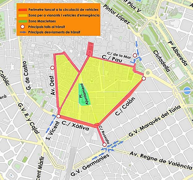 Calles cortadas en Valencia por las mascletaes de Fallas 2018 