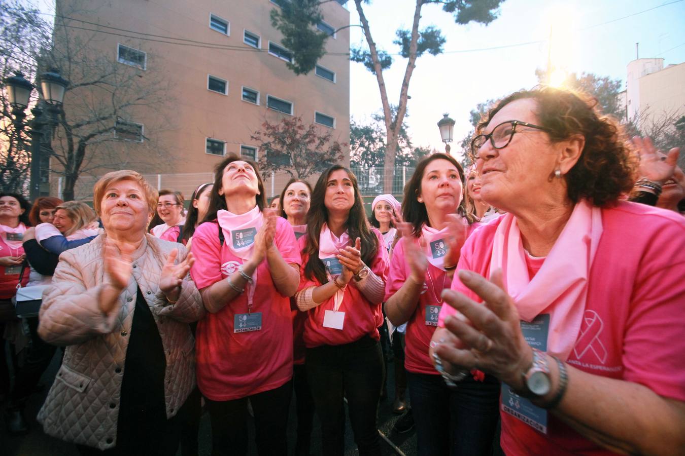 Unas doscientas mujeres con cáncer de mama, familiares y amigos han plantado a pulso la Falla Palleter-Erudito Orellana dentro del proyecto 'Plantar la Esperanza'. La comisión pretende concienciar sobre la necesidad potenciar la investigación contra este tipo de tumor. La 'plantà al tombe' ha contado con una grúa, como es habitual, por motivos de seguridad.