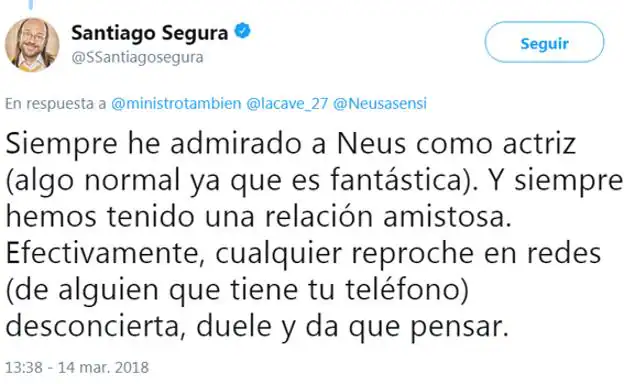 Santiago Segura, hablando de Neus Asensi tras sus críticas en Twitter.