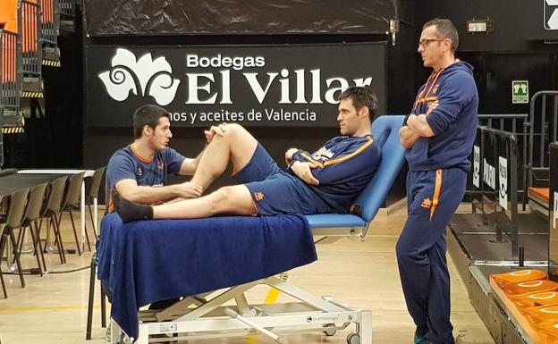 Fernando San Emeterio durante el entrenamiento de hoy.