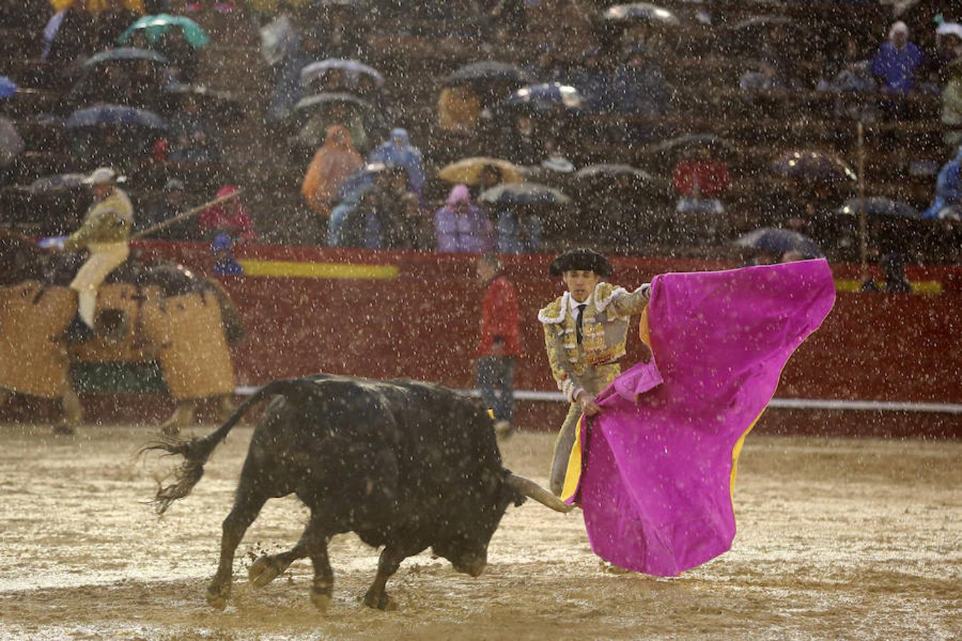 El joven matador venezolano Jesús Enrique Colombo cortó la única oreja concedida en la corrida que cerró este lunes la feria de Fallas, celebrada bajo un aguacero y en la que los fallos con la espada dejaron sin premio dos buenas y templadas faenas de los extremeños Antonio Ferrera y Ginés Marín.