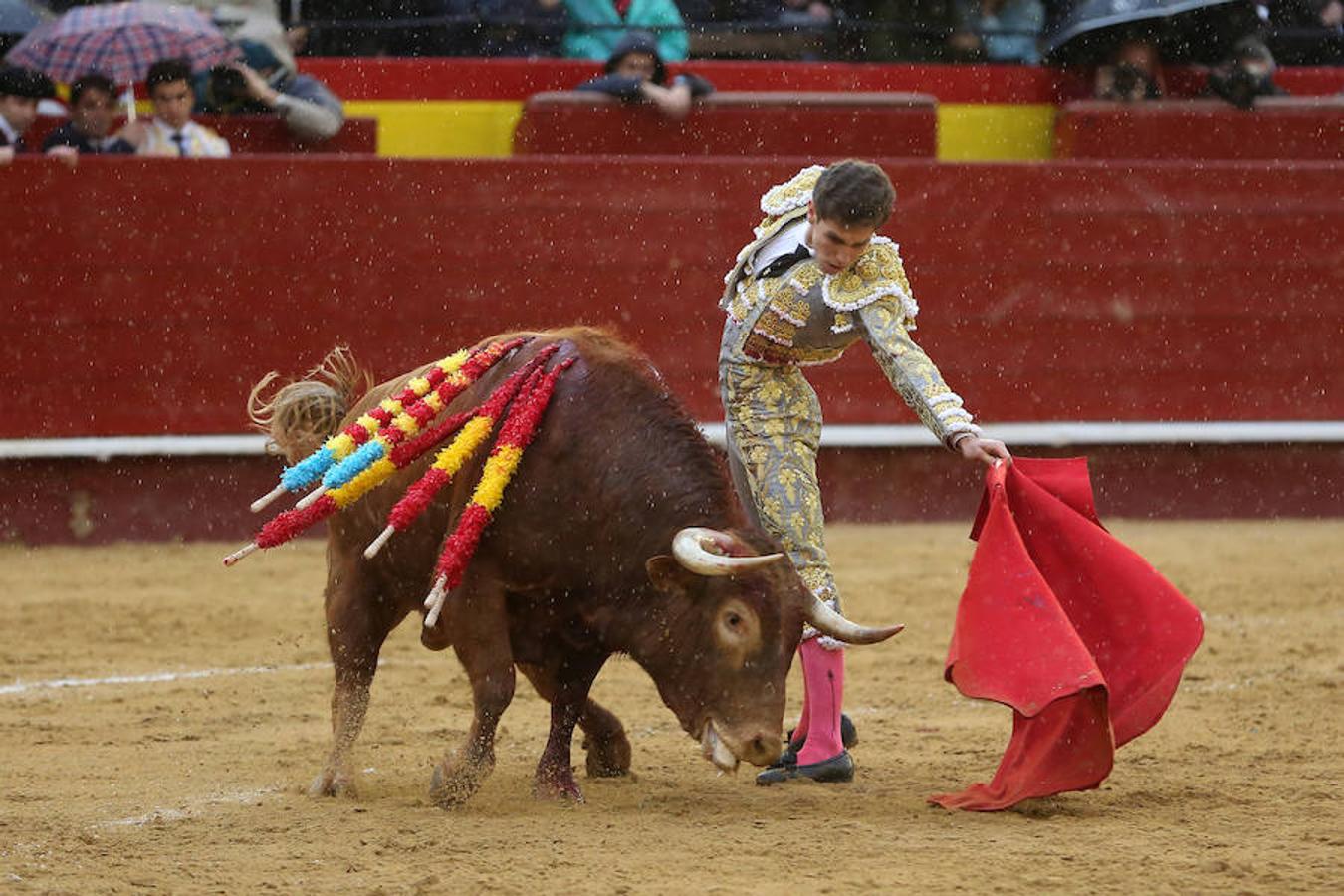 El joven matador venezolano Jesús Enrique Colombo cortó la única oreja concedida en la corrida que cerró este lunes la feria de Fallas, celebrada bajo un aguacero y en la que los fallos con la espada dejaron sin premio dos buenas y templadas faenas de los extremeños Antonio Ferrera y Ginés Marín.