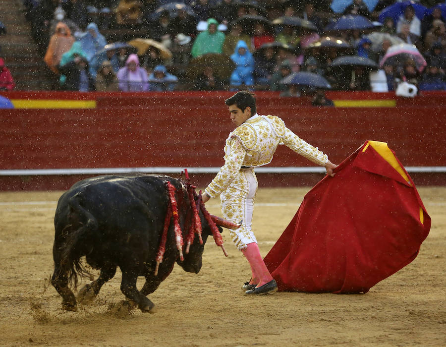 El joven matador venezolano Jesús Enrique Colombo cortó la única oreja concedida en la corrida que cerró este lunes la feria de Fallas, celebrada bajo un aguacero y en la que los fallos con la espada dejaron sin premio dos buenas y templadas faenas de los extremeños Antonio Ferrera y Ginés Marín.