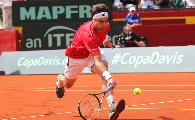 David Ferrer durente el enfrentamiento de hoy en Copa Davis.