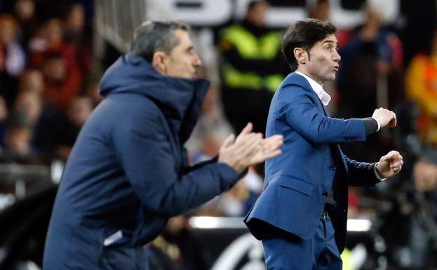 Marcelino gesticula durante uno de los enfrentamientos este año frente al Barça.