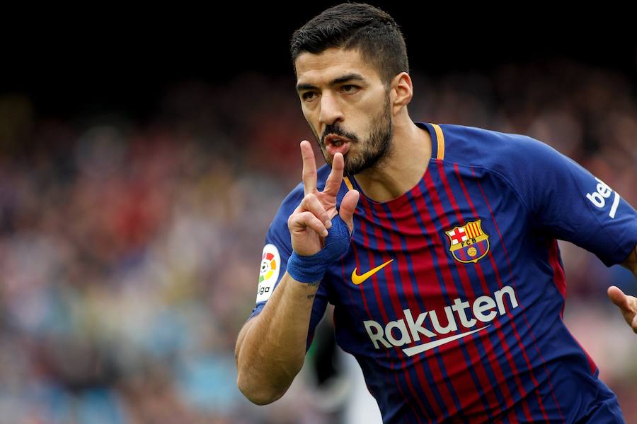 Celebración de Luis Suárez en el primer gol del FC Barcelona. 